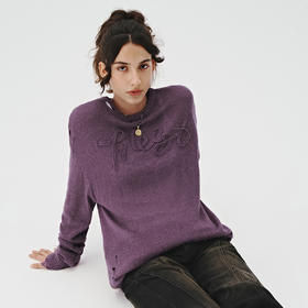 714street美式字母提花破坏毛衣秋季新款薄款情侣针织衫男女同款