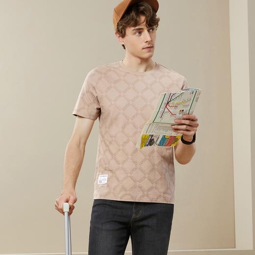 柒牌男士纯棉短袖T恤夏季新款时尚字母印花舒适透气圆领休闲上衣	126T70010 商品图1