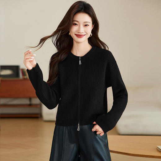 CC-AB813秋季新款上衣女百搭休闲圆领开衫外套长袖针织衫2024双拉链棒球服 商品图2