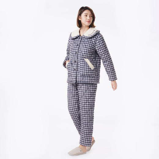 都市丽人睡衣亲情蜜语长袖家居服贝贝绒印花夹棉加厚女士夹棉套装LHT0B3 商品图2