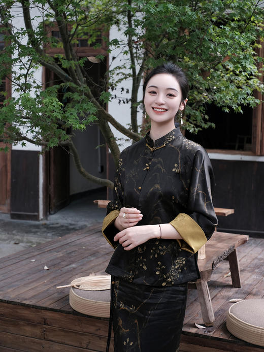 盛唐牡丹|重缎香云纱手绘对襟外套 商品图7