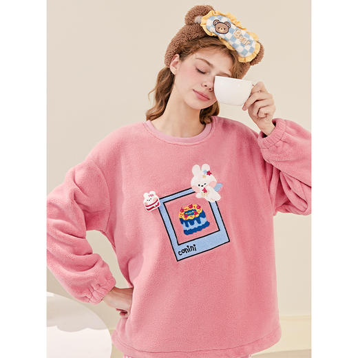 芬腾珊瑚绒女士睡衣秋冬加绒加厚保暖布朗熊套装法兰绒大码家居服 商品图2