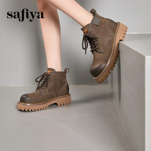 Safiya/索菲娅2024冬英伦风复古擦色牛皮粗跟厚底户外工装马丁靴 SF44116263 商品图1