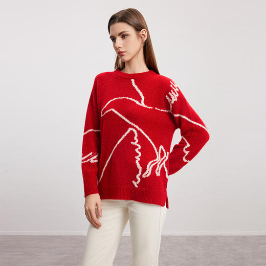 【羊绒+桑蚕丝针织衫】羊绒世家秋冬新品女士宽松直筒针织衫慵懒风保暖毛衣 商品图3