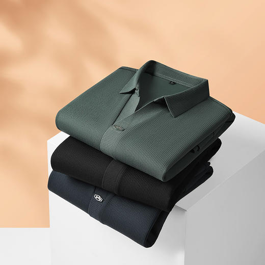 【新款DDP】大依优型大码V领长袖卫衣翻领男装加肥加大体恤大号上衣胖子弹力休闲商务 商品图3