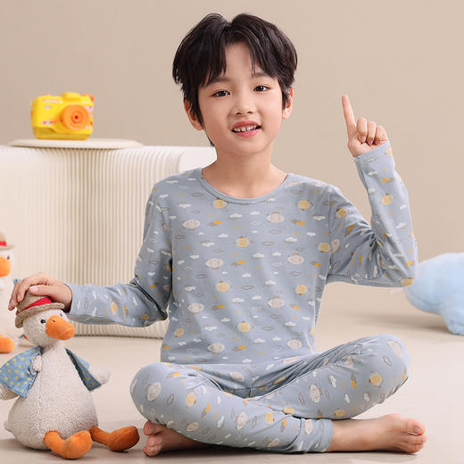 芬腾男童睡衣纯棉保暖内衣秋衣秋裤套装可爱男孩儿童中大童打底衫 商品图0