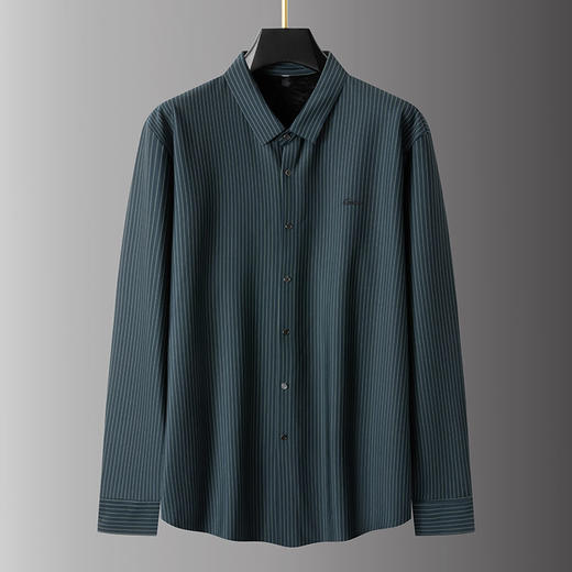 【加绒】【新款DPS】大依优型大码竖条纹长袖衬衫弹力加肥加大胖子上衣男士T恤肥佬打底男装 商品图11