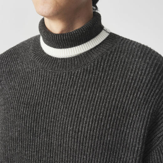 墨麦客男装 撞色条纹 可翻高领针织衫冬季新款肌理感厚款毛衣男潮 商品图2