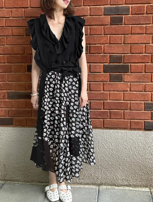 TYNVIE 宽花边装饰双排扣上衣-黑色 商品图3