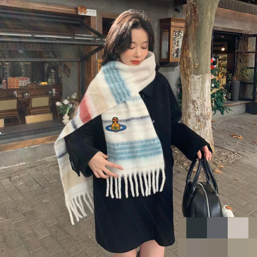 立减19【西太后明星同款土星围巾】冬天爆款 条纹拼色桐庐马海毛披肩 仿羊毛围脖#异业福利 商品图5