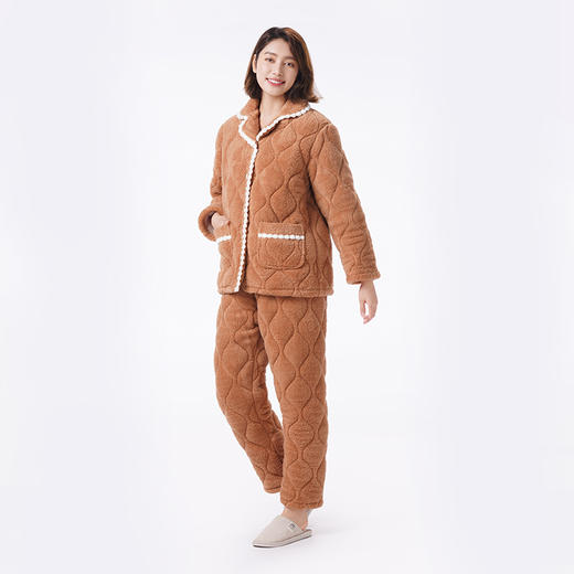 都市丽人睡衣夹棉系列长袖家居服法兰绒夹棉加厚女士夹棉套装LHT1M1 商品图2