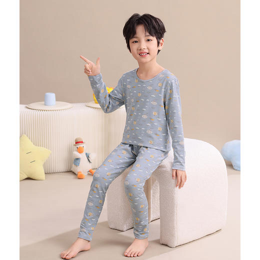 芬腾男童睡衣纯棉保暖内衣秋衣秋裤套装可爱男孩儿童中大童打底衫 商品图3