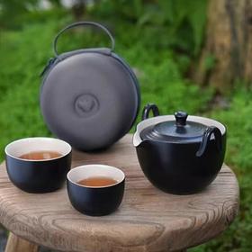 【样品特惠6折，仅1套，无货退款】陆宝陶瓷陶然盖碗旅行组一壶二杯2人泡茶功夫茶具礼品朋友伴手礼陶然盖碗旅行组 禅风黑