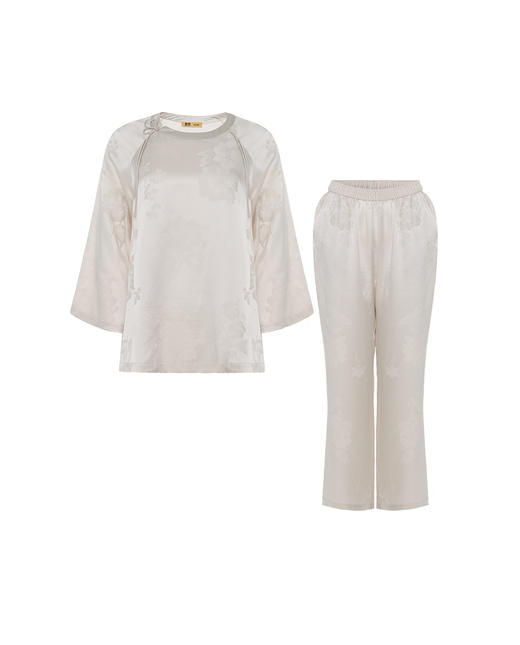 皇锦真丝提花缎七分袖分身家居服套装-花影HJ21501 商品图3