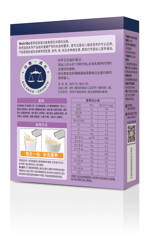 （敏宝适用）复合营养素补铁补锌百搭辅食均衡营养包6-60月龄1.9克*60袋 商品图3