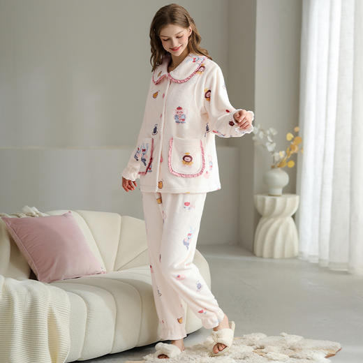 芬腾珊瑚绒月子服秋冬季加厚保暖孕妇睡衣产后哺乳喂奶家居服套装 商品图4