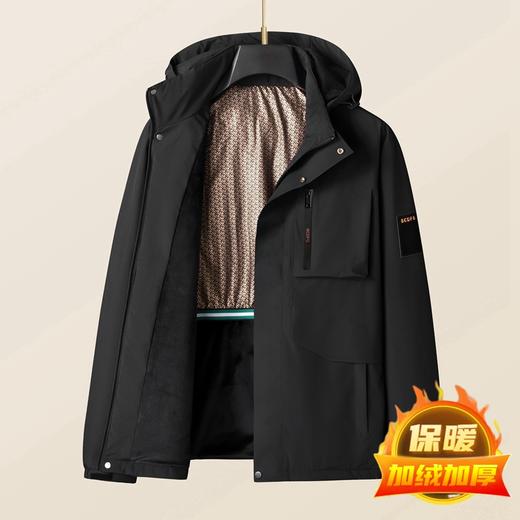 【可拆卸帽】【加绒】【新款DSS】大依优型大码男装连帽夹克加肥加大休闲夹克胖子宽松防风外套上衣 商品图7