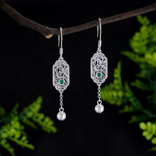 子佩集S990银【枫生水起】耳环【DSEH004】纯银花丝绿玉髓大师工坊原创作品枫叶2509 商品图1