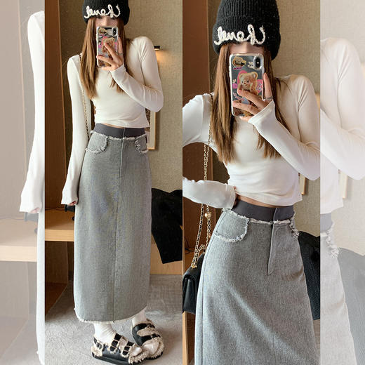 <曾小咸推荐>温柔毛边设计小香风高腰半身裙 商品图0