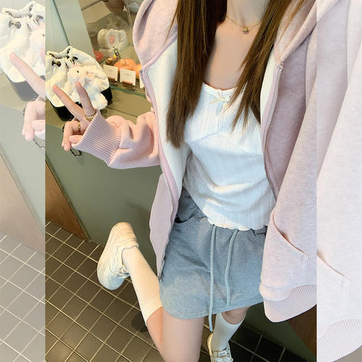 <曾小咸推荐>宽松慵懒粉色开衫卫衣外套 商品图3