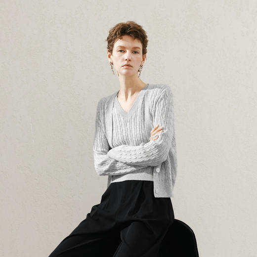 【商场同款】麦檬知识分子风复古立体绞花毛衫开衫5F1931321 商品图2