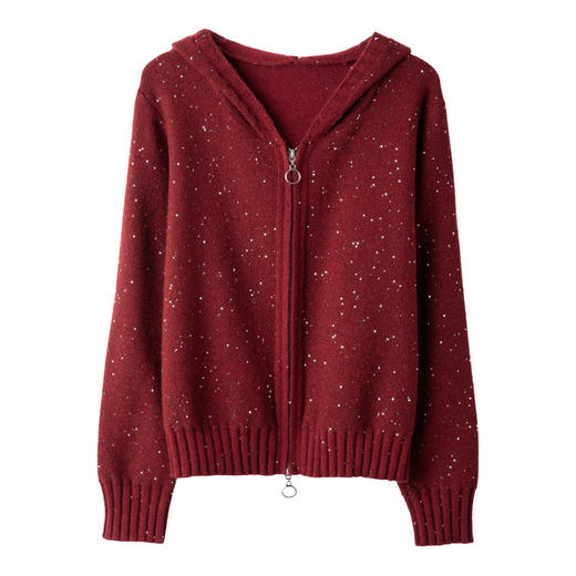 CC-MY-68315连帽羊毛针织外套女士短款2024新款秋冬季小香风上衣毛衣拉链开衫 商品图4