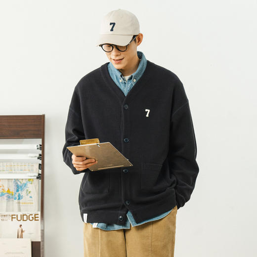 714street华夫格开衫男春秋纯色V领毛衣男潮牌针织衫情侣装外套 商品图0