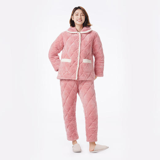 都市丽人睡衣亲情蜜语长袖家居服法兰绒夹棉加厚女士中夹棉套装LHT0C7 商品图1