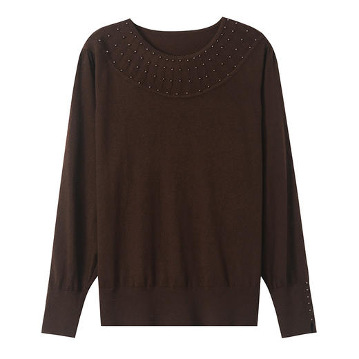 CC-YLSB-40626圆领针织衫上衣女2024秋季新款设计感钉珠宽松时尚毛衣打底衫 商品图4