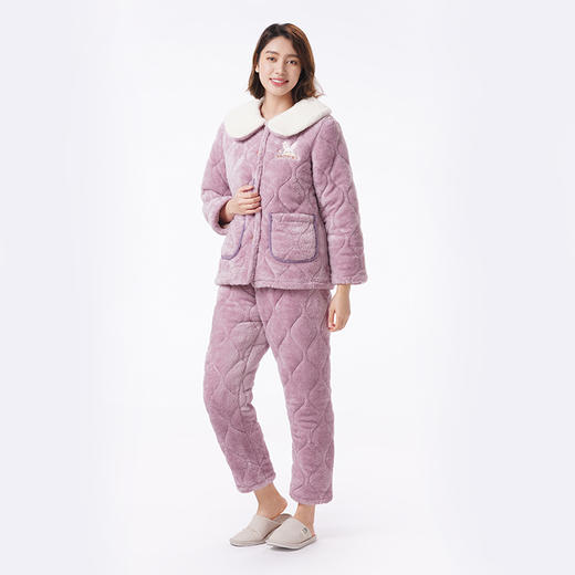 都市丽人睡衣夹棉系列长袖家居服法兰绒夹棉加厚女士中夹棉套装LHT1L9 商品图2