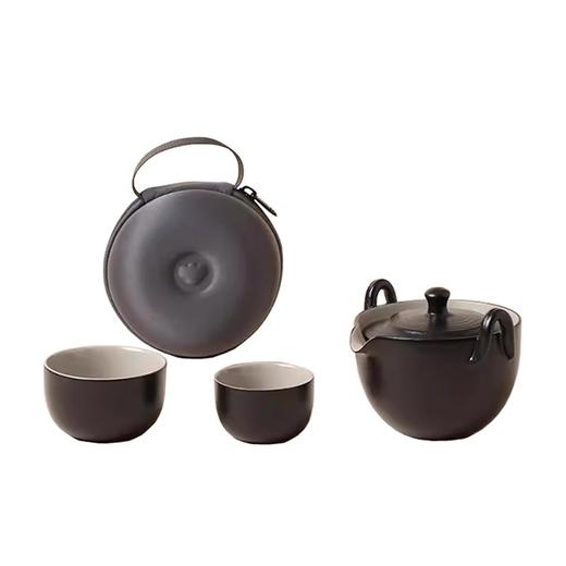 【样品特惠6折，仅1套，无货退款】陆宝陶瓷陶然盖碗旅行组一壶二杯2人泡茶功夫茶具礼品朋友伴手礼陶然盖碗旅行组 禅风黑 商品图3