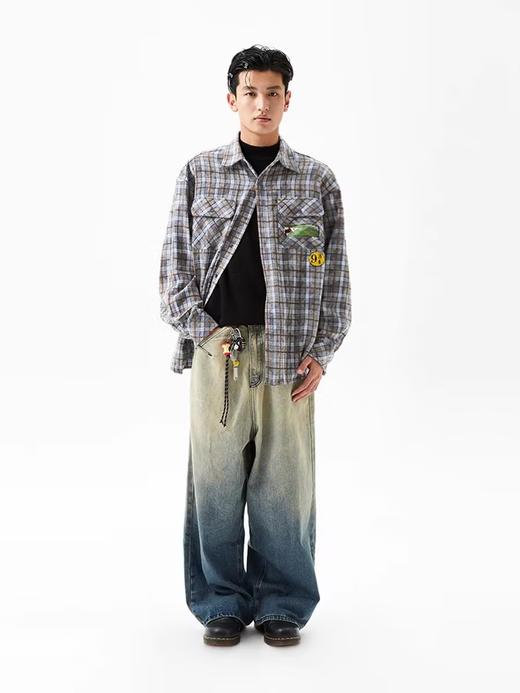 FMACM/CS24200/褪色做旧破坏徽章宽松格纹长袖衬衫 商品图1