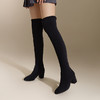 千百度粗高跟弹力靴显瘦袜靴女冬季过膝靴瘦瘦靴高筒长靴A24542851 商品缩略图2