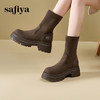 Safiya/索菲娅2024冬英伦风圆头百搭粗跟厚底增高弹力绒面瘦瘦靴 SF44116254 商品缩略图5