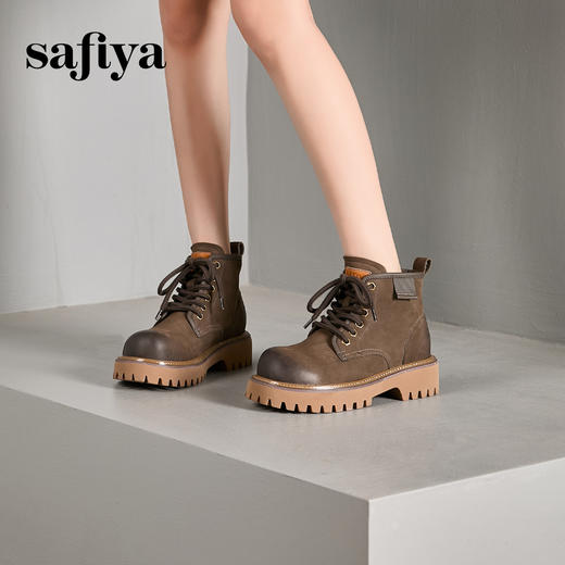 Safiya/索菲娅2024冬英伦风复古擦色牛皮粗跟厚底户外工装马丁靴 SF44116263 商品图3