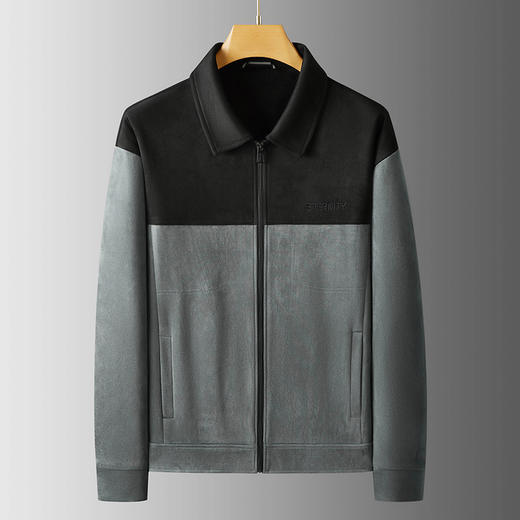 【麂皮绒】【新款DPF】大依优型大码男装翻领夹克麂皮绒加肥加大休闲夹克胖子宽松外套上衣 商品图0