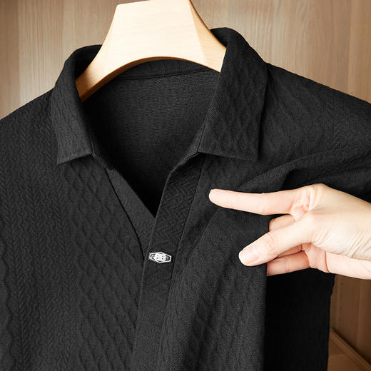 【新款DDP】大依优型大码V领长袖卫衣翻领男装加肥加大体恤大号上衣胖子弹力休闲商务 商品图2