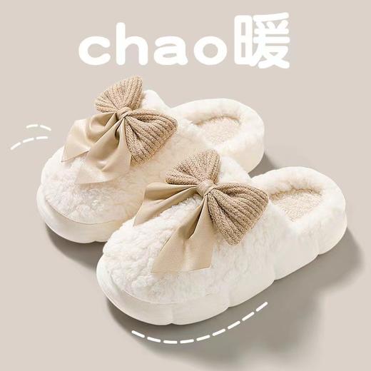 【棉拖鞋女蝴蝶结踩屎感】秋冬季厚底防滑棉鞋 室内轻便毛绒保暖毛托月子鞋 商品图8