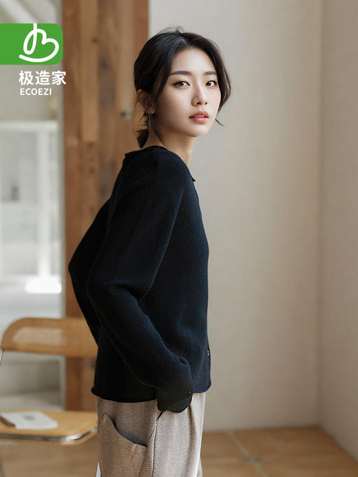 【新品】巴素兰羊毛V领针织开衫 商品图2