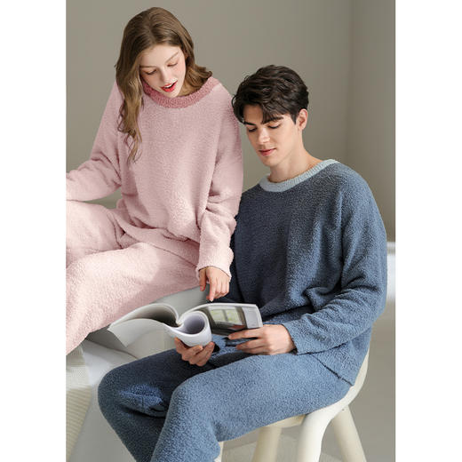 芬腾半边绒情侣睡衣秋冬季加厚女士套装珊瑚绒男款加绒保暖家居服 商品图2