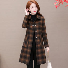 QYMLRX-L4C71X-Y 时尚格子中长款外套毛呢2024年秋冬季新款大码羊毛大衣