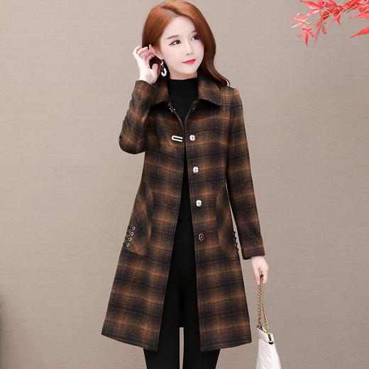 QYMLRX-L4C71X-Y 时尚格子中长款外套毛呢2024年秋冬季新款大码羊毛大衣 商品图0
