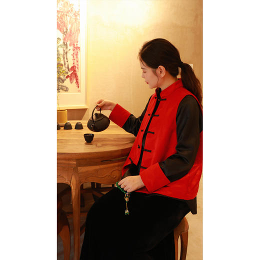 套装-新中式棉马甲+衬衫（24802038-福色+24810039-墨染） 商品图2