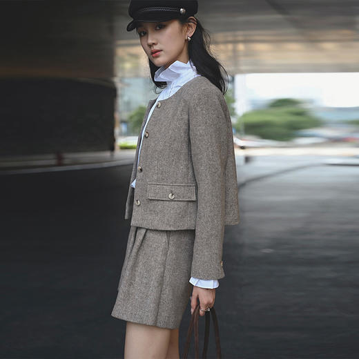 【顺丰包邮】99631 洛诗琳高级感羊毛呢小香外套毛呢裤裙两件套611 商品图3