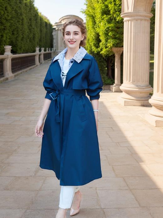 撞色领假两件长款风衣 商品图2