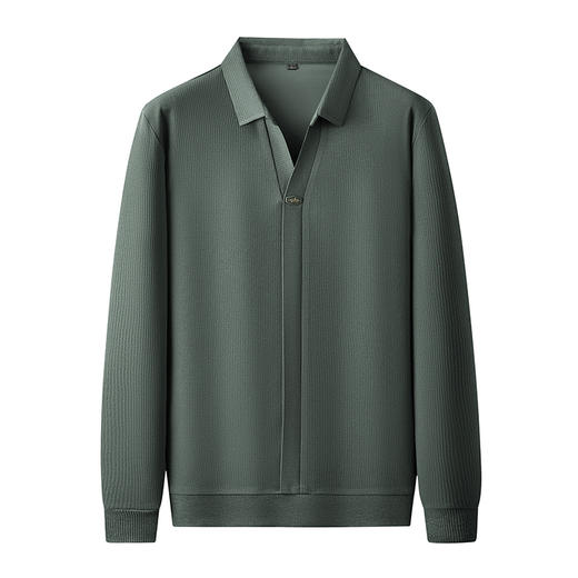 【新款DDP】大依优型大码V领长袖卫衣翻领男装加肥加大体恤大号上衣胖子弹力休闲商务 商品图0