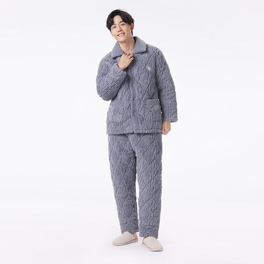 都市丽人都市锋尚睡衣亲情蜜语长袖长毛绒剪花夹棉加加厚男士加夹棉套装FHT0B5 商品图1