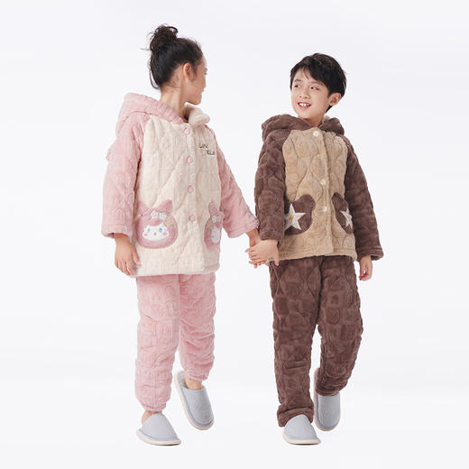 都市丽人眯雅佳睡衣夹棉系列长袖牛奶绒烂花夹棉加厚童装中夹棉套装JHT1B7 商品图1