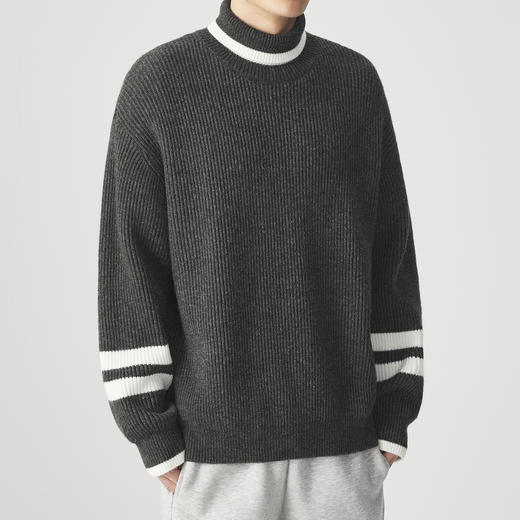 墨麦客男装 撞色条纹 可翻高领针织衫冬季新款肌理感厚款毛衣男潮 商品图1