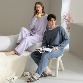 芬腾半边绒情侣睡衣秋冬季加厚女士套装珊瑚绒男款加绒保暖家居服